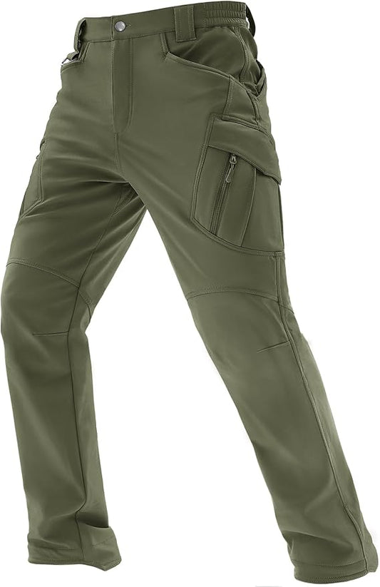 TACVASEN Men's Winter Pants 9 Pockets Fleece Snow Hiking Pants Water-Resistant Warm Softshell Thick Tactical Pants