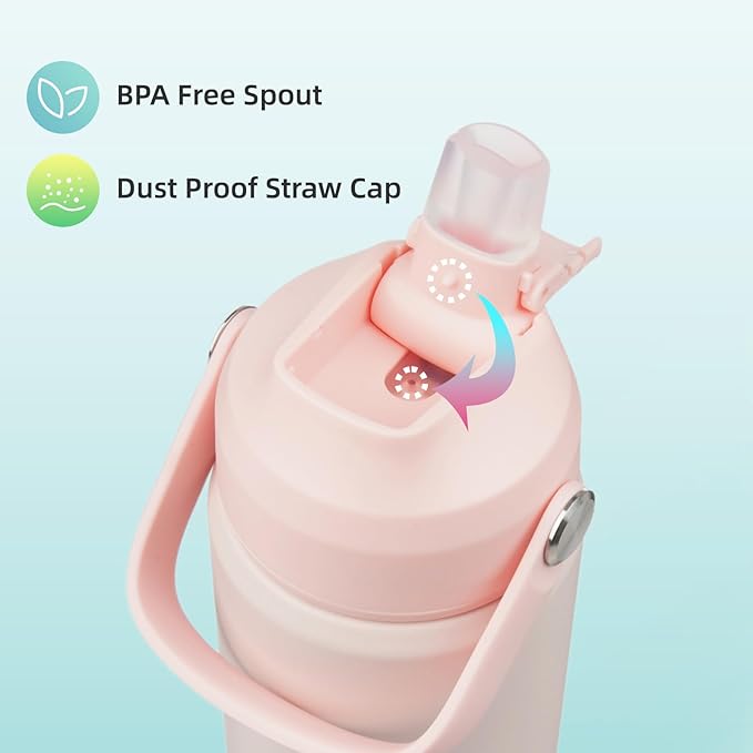 Insulated Water Bottle with Straw Lid,12 oz Stainless Steel Vacuum Metal Bottle with Silicone Handle,Pearl