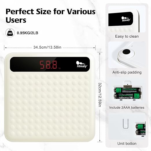 himaly Digital Body Weight Scale Bathroom Scale, Step-On Technology High Precision Measurements Scales with Large Non Slip Silicone Platform and LCD Digital Display, 400lbs/180kg Capacity, White