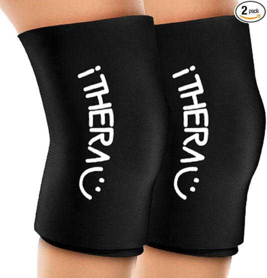 iTHERAU Knee Ice Pack Wrap 2 Pack, Reusable Gel Cold Pack with Cold/Hot Therapy,Cold Compression Sleeve for Elbow, Knee, Calf & Ankle for Pain Relief, Swelling, Surgery, Sports Injuries -Black, L