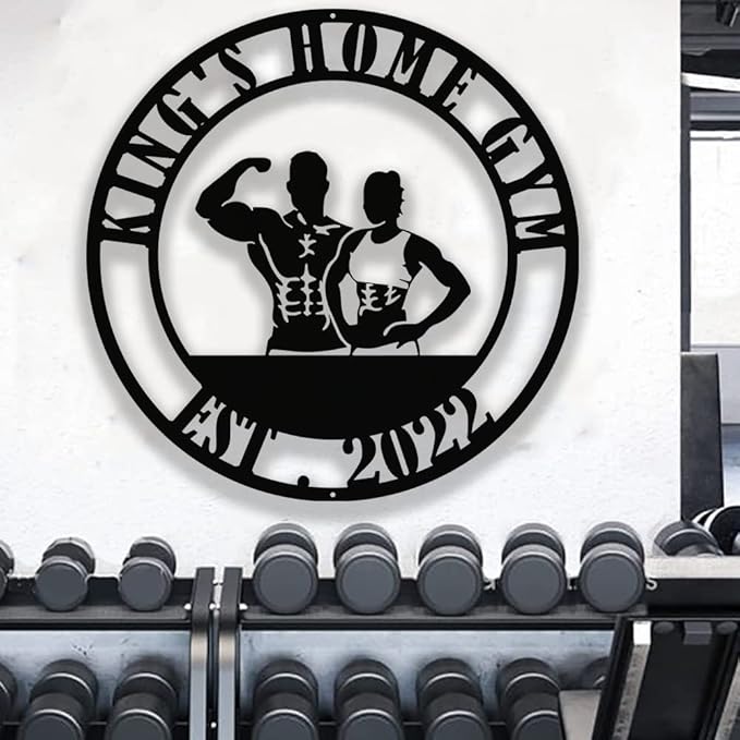 Gym Metal Wall Art Personalized Custom Name Fitness Decor, Workout Room Powerlifting Sign, Home Garage Center Motivational Gift for Women, Men, Dad, Papa, Grandpa, Mother, Sister, Girls, Family