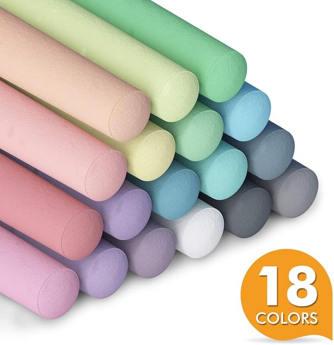 feela Sidewalk Chalk, 162 Pack 18 Colors Sidewalk Chalk Set For Kids Jumbo Chalk Bulk, Great for Kids Family, Paint on Sidewalk Wall School Driveway Blackboard Street Playground