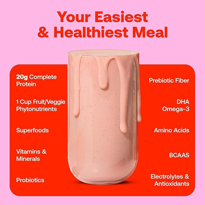 Happy Viking Strawberry Smoothie Plant Protein Powder, Created by Venus Williams, 20G Protein, Low Carb, Keto, Vegan, Gluten-Free, Non-GMO, Superfoods, Complete Meal Replacement, 8 Single Serve Packs