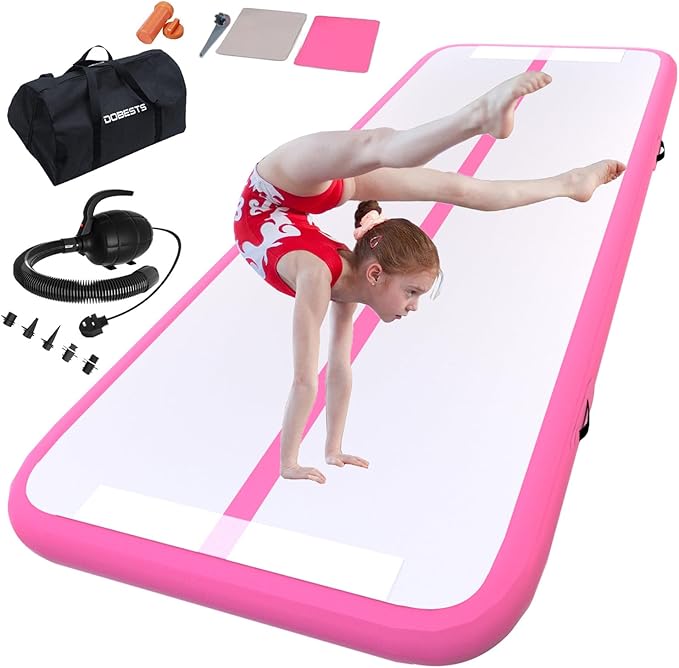 DOBESTS Inflatable Air Gymnastics Mat Tumbling Mat Tumble Track Gymnastics Training for Kids Home 6.6 feet 10 feet 13feet 16feet 20feet 4/8inch Thick for Cheerleading Dance Yoga Cheer Water With Pump