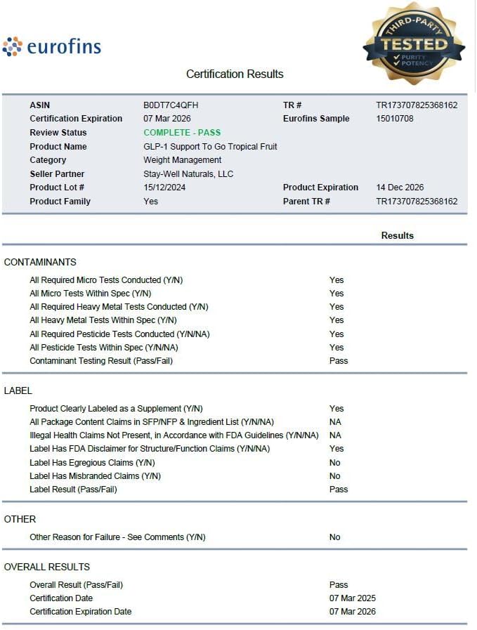 GLP-1 Supplement | Natural GLP-1 Production | GLP 1 Booster Drink Mix to Control Appetite and Cravings | Great Tasting Metabolic Support - Yerba Mate, Garcinia Cambogia, Berberine [Tropical Fruit]