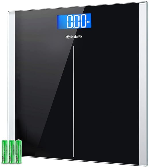 Etekcity Bathroom Scale for Body Weight, Highly Accurate Digital Electronic Weighing Machine for People, LCD Display, Large Size, 6mm Tempered Glass for Safe Home Use, Batteries Included, 400 lbs
