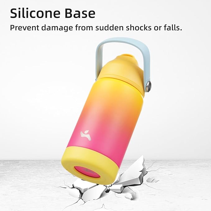 Insulated Water Bottle with Straw Lid,12 oz Stainless Steel Vacuum Metal Bottle with Silicone Handle,Rainbow