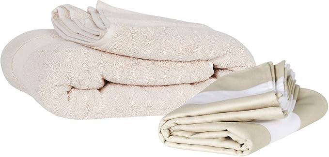 Dock & Bay Beach Towel - Quick Dry, Sand Free - Compact, Lightweight - 100% Recycled - Includes Bag - Cabana Light - Bora Bora Beige - Large (160x90cm, 63x35)