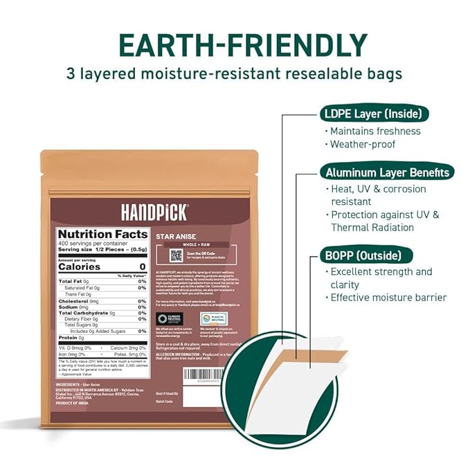 HANDPICK Star Anise Whole (200g/7oz) Gluten Free, 100% Raw Whole Chinese Pods, Premium Quality, Direct from Source, Packed in Resealable Zip Lock Pouch