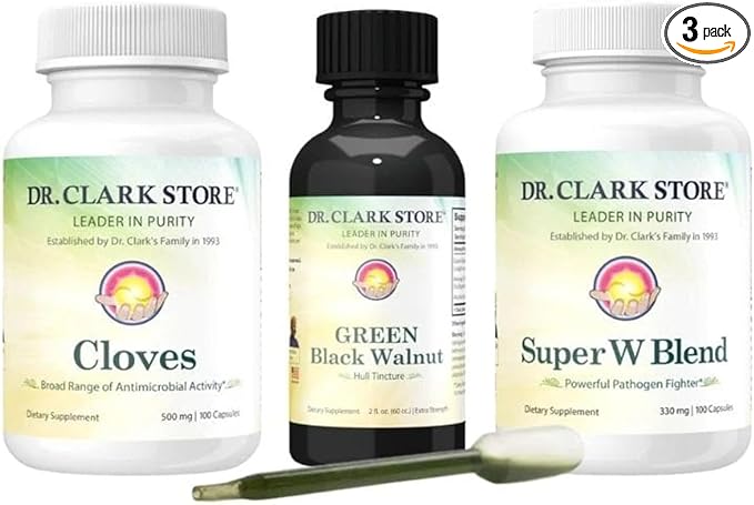Dr Clark Store Intestine Support & Cleanse Kit - with Original Green Tincture from Black Walnut Hulls, Wormwood, and Cloves-Helps Maintain Optimum Intestinal Function