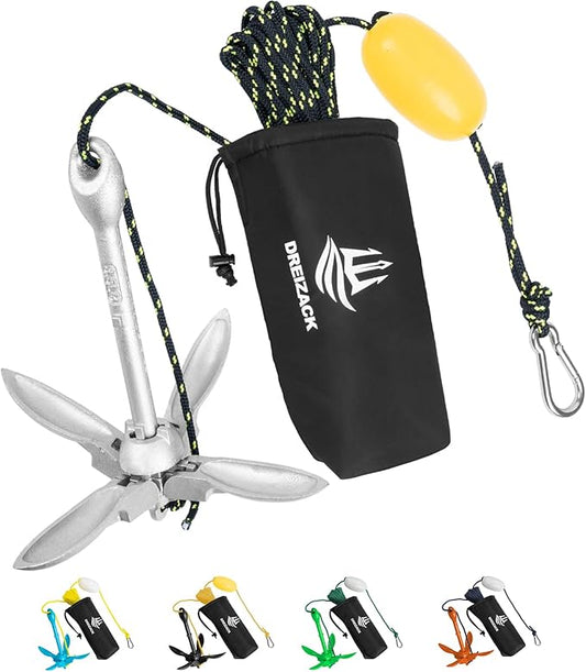 Dreizack Kayak Anchor Kit, 3.5 lb Folding Grapnel Boat Anchor Trolley Accessories with 40ft Rope and PVC Buoy for Fishing Kayaks SUP Paddle Boards Canoes Jet Ski PWC Inflatable Small Boats