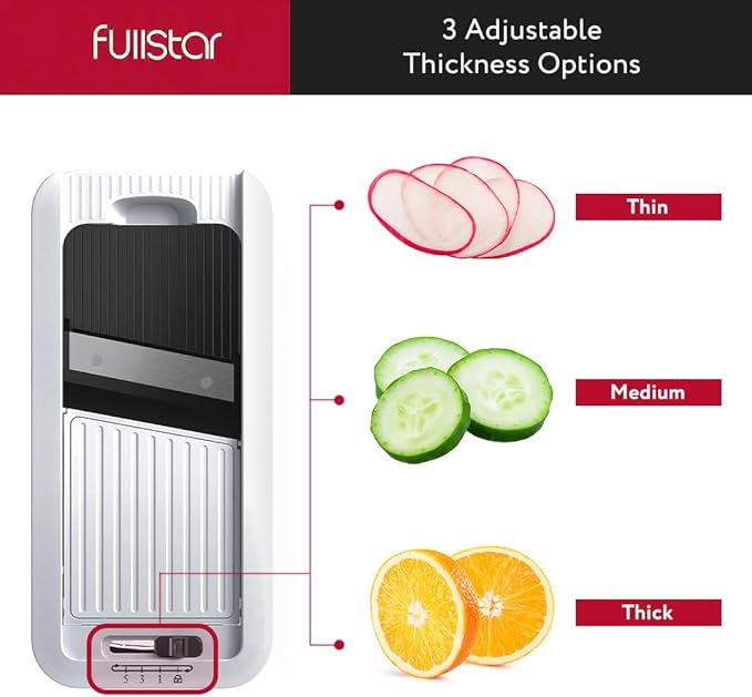 Fullstar All-in-1 Vegetable Chopper and Mandoline Slicer for Kitchen - Cheese Grater, French Fry Cutter, Cheese Slicer - Bonus Handheld Spiralizer Included (6 in 1, Black/White)