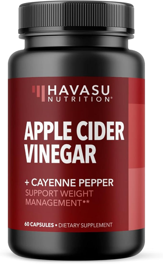 HAVASU NUTRITION Apple Cider Vinegar Capsules with 500mg Apple Cider Vinegar and 20mg Cayenne Pepper - Bloating Relief and Appetite Suppressant; Non-GMO; 60 Capsules for Men and Women