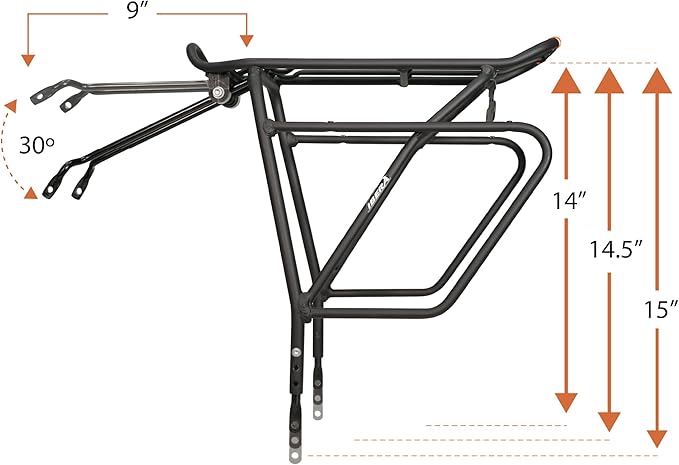 Ibera Bike Rack - Bicycle Touring Carrier Plus+ for Disc Brake/Non-Disc Brake Mount, Fat Tire Bikes, Frame-Mounted for Heavier Top & Side Loads, Height Adjustable for 26"-29" Frames