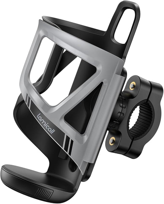 Lamicall Bike Water Bottle Holder - [Tracker Storage] [for Handlebar & Frame] Bike Cup Holder, Bicycle Drink Cage, Cycling Bike Water Bottle Cage with Screws Tool, for 2.28-3.39" Diameter Bottles