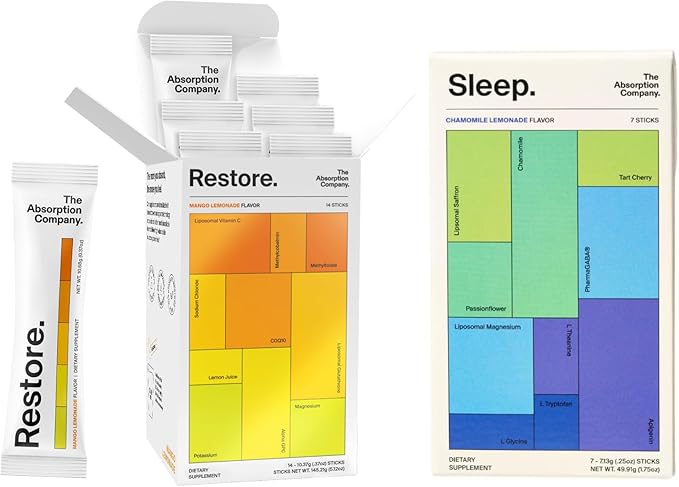 Electrolyte Powder Packets - Workout Recovery & Hydration - Mango Lemonade (14 Sticks) & Sleep Aid Powder - Free Natural Supplement to Reduce Stress and Improve Sleep Chamomile Lemonade (7 Sticks)