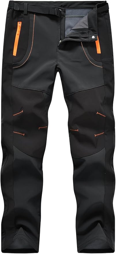 TBMPOY Men's Snow Ski Hiking Pants Waterproof Winter Fleece Lined Pants Camping Skiing Ice Fishing Pants with Belt