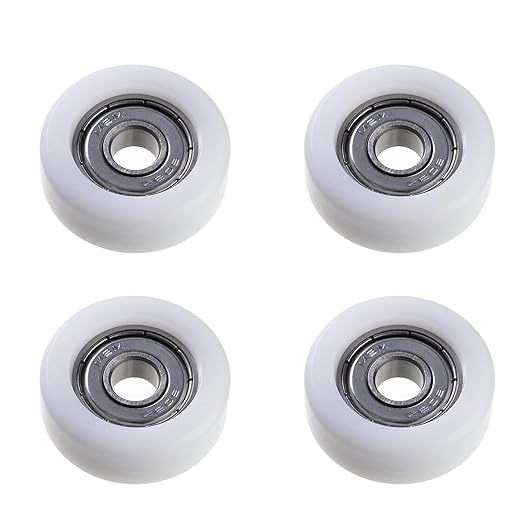 MroMax Roller Idler Bearing Pulley-8 x 32 x 12mm Sliding Conveyor Nylon Wheel with 608Z Bearing for Furniture, Hardware Accessories and Mobile Door White 4Pcs