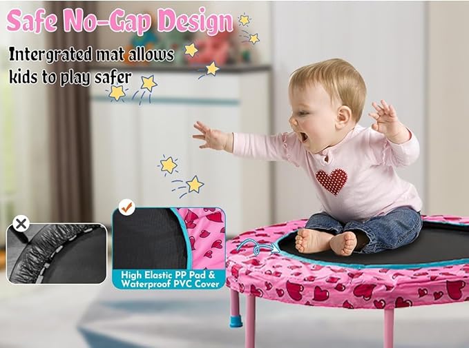 SSLine No-Gap 36'' Trampoline for Kids Toddler with Safety Pad, 36 inch Mini Trampoline with Heavy Duty Frame Indoor, Small Trampolines Max Load 220lbs, Gifts for Boys and Girls