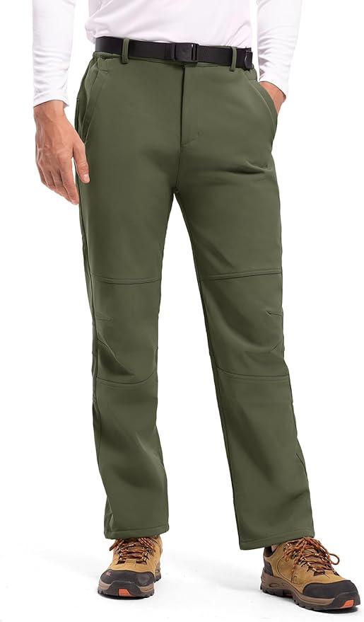 TBMPOY Men's Snow Ski Hiking Pants Waterproof Winter Fleece Lined Pants Camping Skiing Ice Fishing Pants with Belt