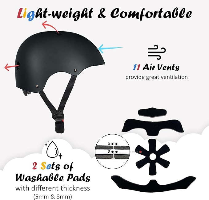 Kids Bike Helmet, Adjustable and Multi-Sport, from Toddler to Youth, 3 Sizes