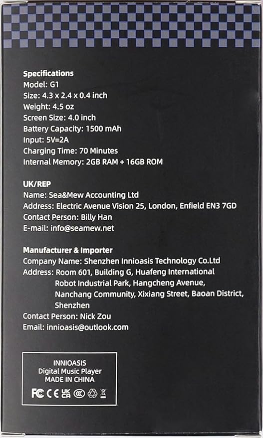 innioasis 80GB MP3 Player with Bluetooth and WiFi, MP3 Player for Kids with Spotify, Spotify Kids, Pandora, Audible, 4.0" Touch Screen Music Player with Parental Controls, Up to 1TB (White+ Sky-Blue)