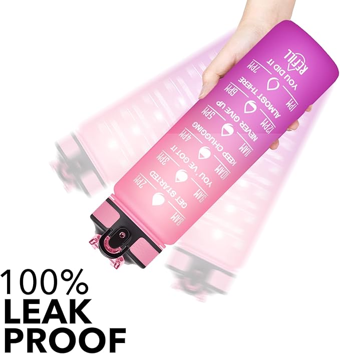 Hyeta 32 oz Water Bottles with Times to Drink and Straw, Motivational Water Bottle with Time Marker, Leakproof, Drinking Sports Water Bottle for Fitness, Gym and Outdoor