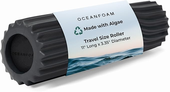 Oceanfoam Ripple Travel Foam Roller (11" x 3.35") Firm Mini Foam Roller for Physical Therapy, Deep Tissue Massage, Back Pain - High Density, Ergonomic Wave Textured, Yoga, Pilates, Exercise (Charcoal)