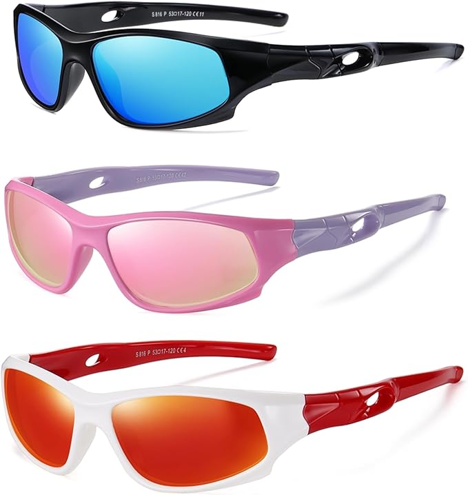 DYLB 3 Pack Flexible Kids Polarized Sunglasses For Boys Girls With Strap, Sport Sunglasses for Children Age 3-10.
