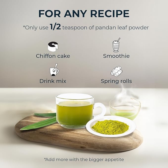 Pandan Leaf Powder 8.82 Oz, Pure & No Sugar Added, Caffeine Free, Refreshing Taste, Versatile Pandan Leaf Powder for Tea, Smoothie, Cooking, Natural Food Coloring