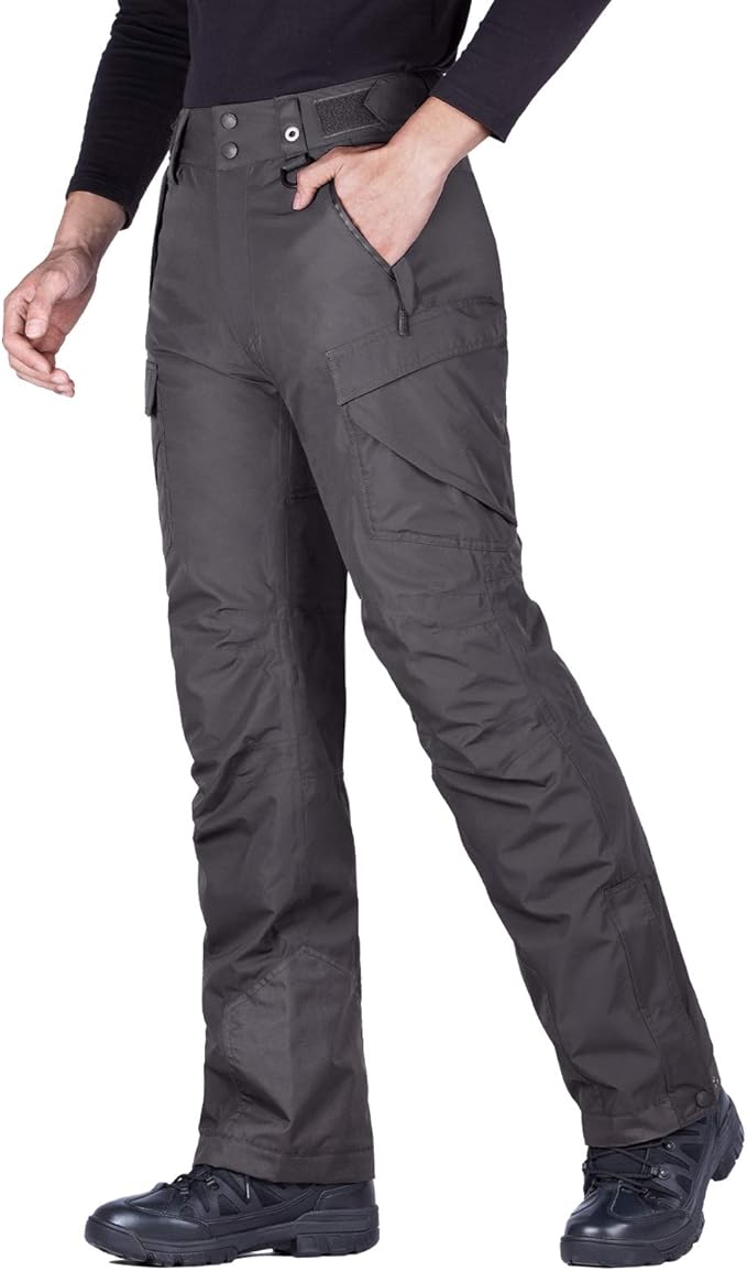 FREE SOLDIER Men's Waterproof Snow Insulated Pants Winter Skiing Snowboarding Pants with Zipper Pockets