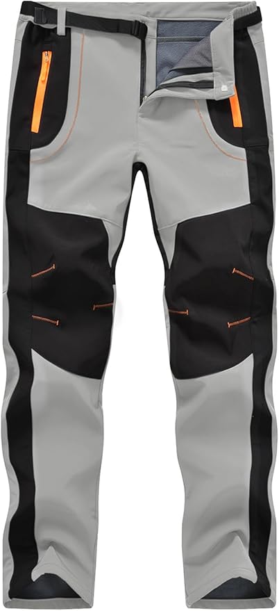TBMPOY Men's Snow Ski Hiking Pants Waterproof Winter Fleece Lined Pants Camping Skiing Ice Fishing Pants with Belt