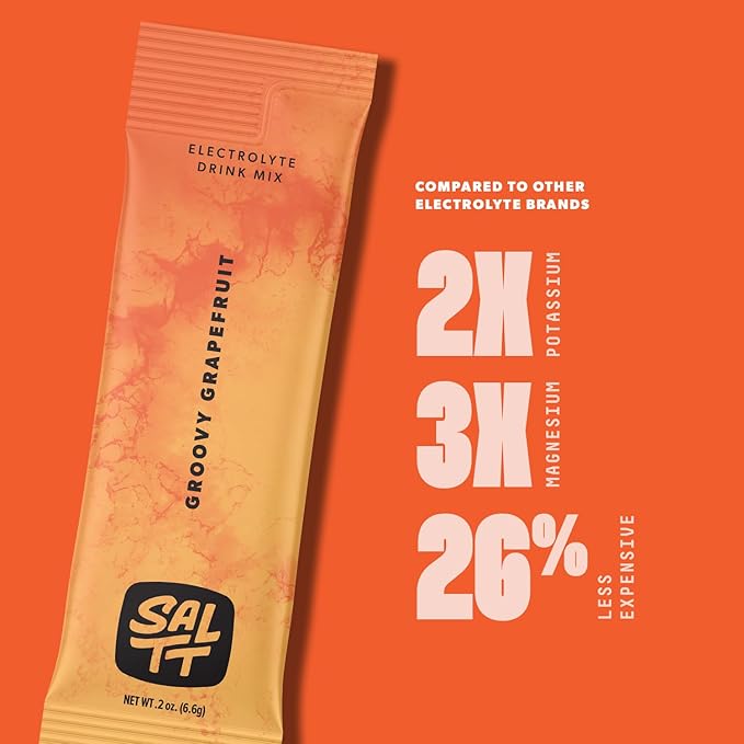 Keto Chow SALTT Electrolytes Powder Packets, Groovy Grapefruit (30 Hydration Packets) - Magnesium, Potassium, Sodium, Trace Minerals - Vegan, Sugar & Gluten Free - Travel Essentials - Made in USA