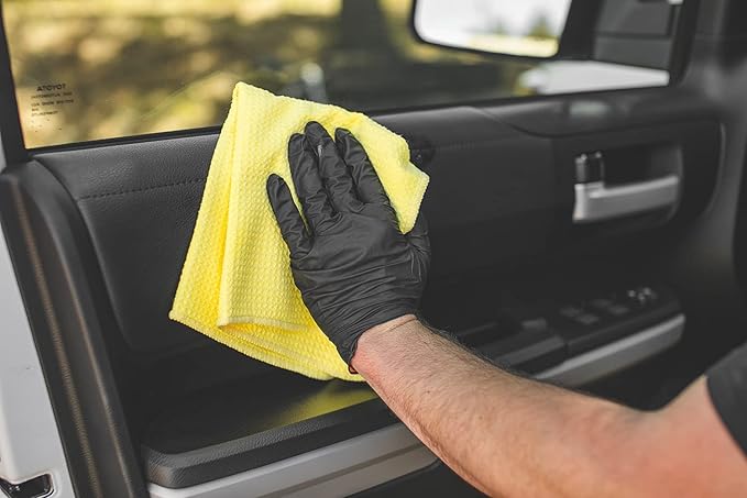 The Rag Company - Standard Waffle Weave Microfiber Towels (3-Pack) Detailing, Window, Glass and Drying, Wax & Polish, Lint-Free, Streak-Free, 370gsm, 16in x 16in, Yellow