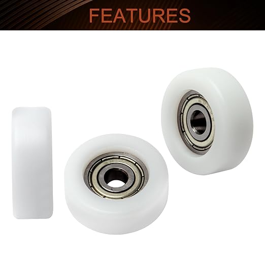 MroMax Roller Idler Bearing Pulley-5 x 25 x 9mm Sliding Conveyor Nylon Wheel with 625ZZ Bearing for Furniture, Hardware Accessories and Mobile Door White 4Pcs
