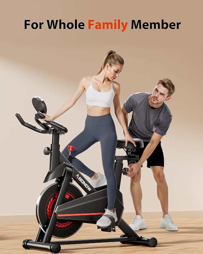 Exercise Bike, Brake Pad Stationary Bikes for Home with App Compatible, Low Noise Indoor Cycling Bike, 300lbs Capacity Compact Workout Bike with Tablet Mount & Extra Comfort Seat