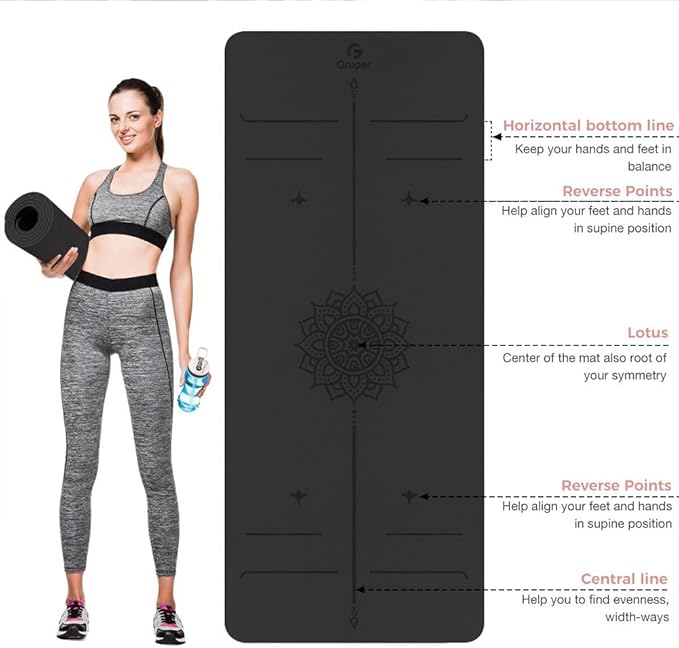 Yoga Mat Non Slip TPE Extra Wide Yoga Mat with Alignment Mark, 72"L x 32"W x 0.32"/0.24"Th (183cm x 81cm x 8mm/6mm), Anti-Tear Exercise Mat with Carrying Strap and Bag, Workout Mats for Yoga, Pilates