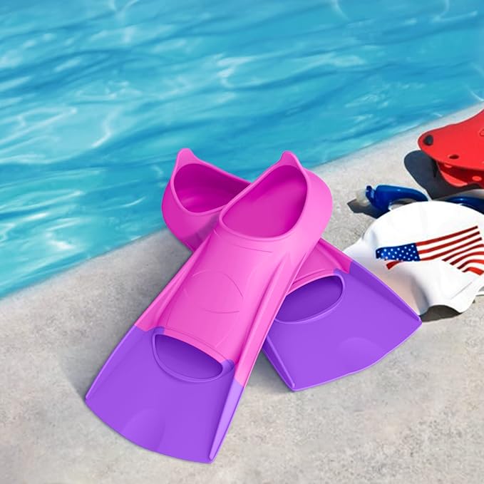 Gintenco Swim Fins, Kids Swim Training Fins for Lap Swimming, Travel Size Flippers with Mesh Bag, Silicone Swimming Fins for Kids Teens Adults Women Men