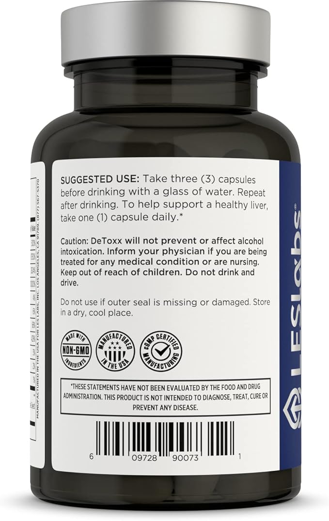 LES Labs DeToxx – Better Mornings & Recovery, Liver Support, Electrolyte Replenishment & Glutathione Support – Prickly Pear, Milk Thistle & NAC – Non-GMO Supplement – 60 Capsules