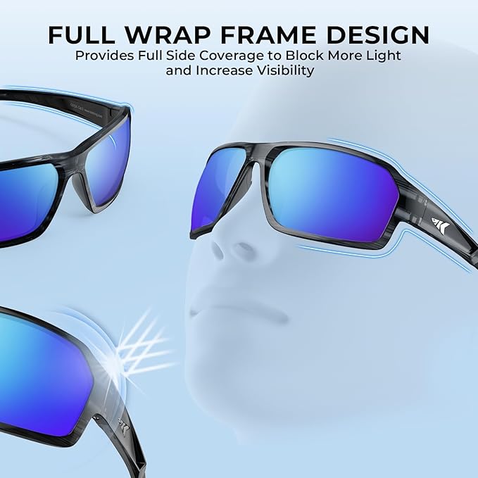 KastKing Chippewa Polarized Fishing Sunglasses, UV400 Protection Full Wrap Frame Sports Cycling Sunglasses, 1.0mm TAC Lenses