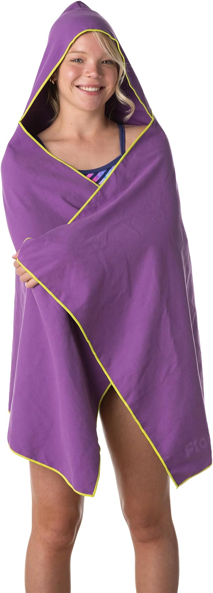 Flow Hydro Sport Towel - Microfiber Quick Dry Swimming Towels for Swim, Pool, Triathlon, and Other Water Sports in Medium, Large, Extra Large, and Hooded Sizes (Purple, Large w/Hood)