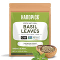 HANDPICK Dried Basil Leaves 40 Servings (100g/ 3.5oz) Non GMO, Gluten Free, 100% Raw Whole Tulsi Leaf, Sourced from India, Premium Quality, Packed in Resealable Ziplock Pouch