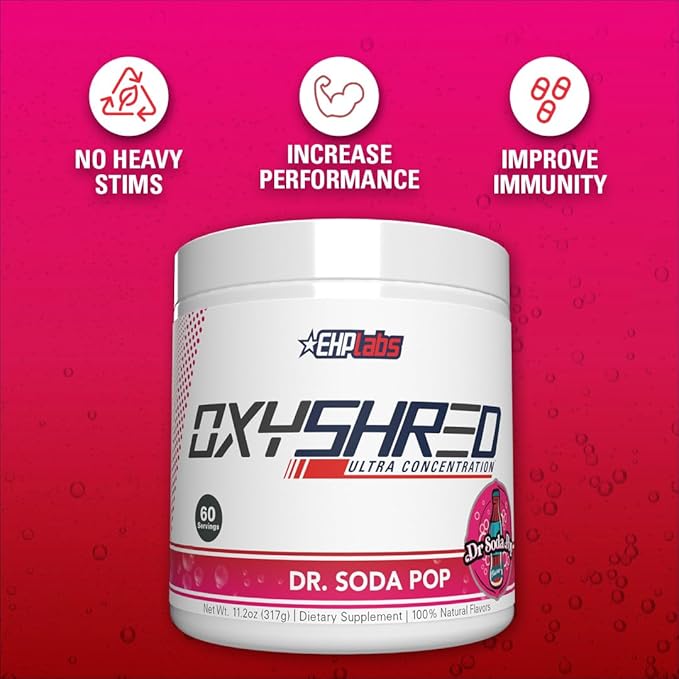 EHP Labs OxyShred Thermogenic Fat Burner - Pre-Workout Powder with L-Glutamine, Acetyl L-Carnitine, Metabolism Booster, Weight Loss, Appetite Control, Energy Drink, Dr. Soda Pop, 60 Servings