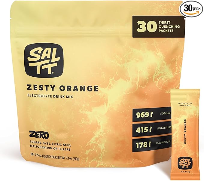 Keto Chow SALTT Electrolytes Powder Packets, Zesty Orange (30 Hydration Packets) - Magnesium, Potassium, Sodium, Trace Minerals - Vegan, Sugar Free, Gluten Free - Travel Essentials - Made in USA