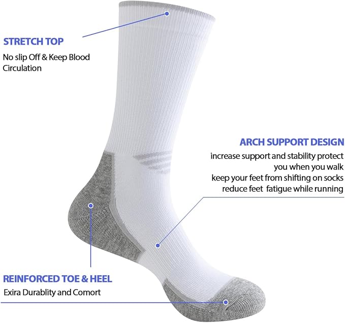JOYNÉE 5/10 Pairs Mens Lightweight Athletic Crew Socks Cushioned Breathable Long Socks for Sports Running