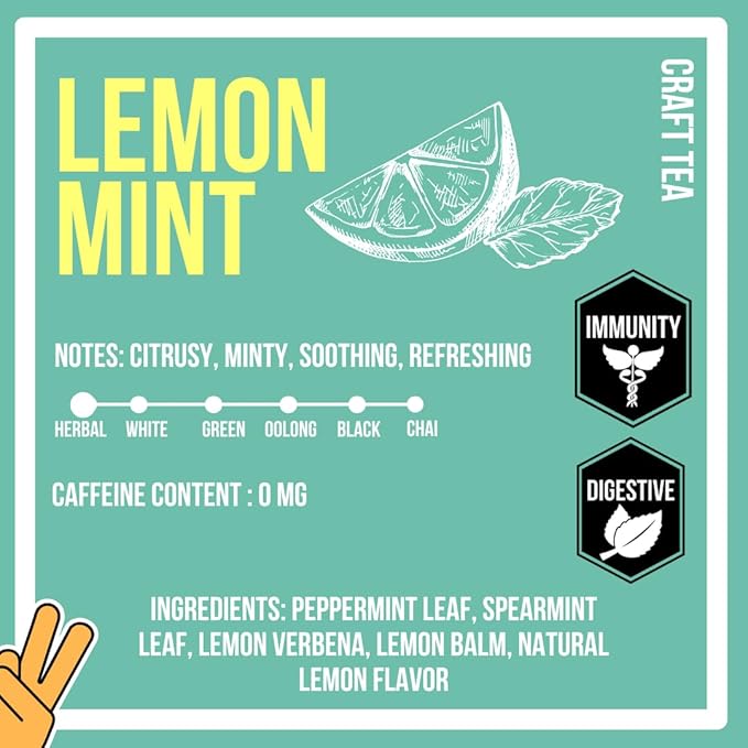 Revival Tea Company Lemont Mint Tea - Herbal Tea Blend of Peppermint, Spearmint and Lemon - Caffeine Free - 24 Tea Bags