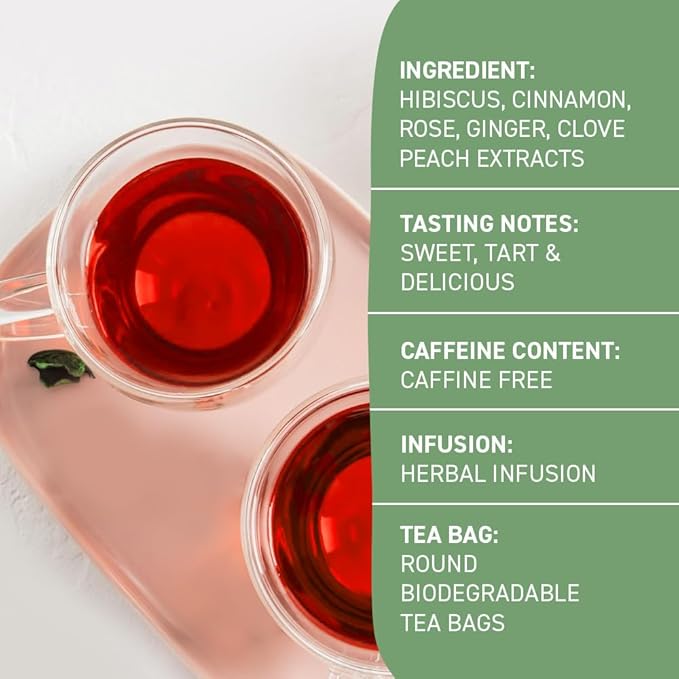 HANDPICK, Peach Tea Bags (80 Count) Non-GMO, Caffeine-Free - Peach, Hibiscus, Cinnamon, Cloves, Ginger | Floral & Refreshing Herbal Tea Bags, Brew Iced Tea or Hot Tea