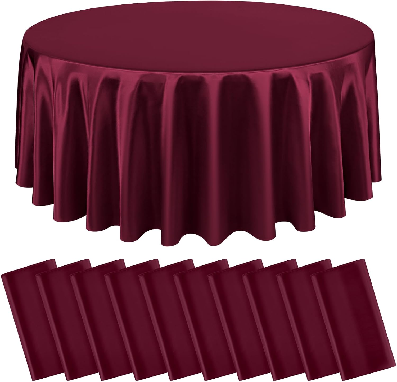 10 Packs Satin Tablecloth 120 Inch Burgundy Round Table Cloth Silk Tablecloth Smooth Fabric Overlay Satin Table Cover Decoration for Wedding Party Banquet Events