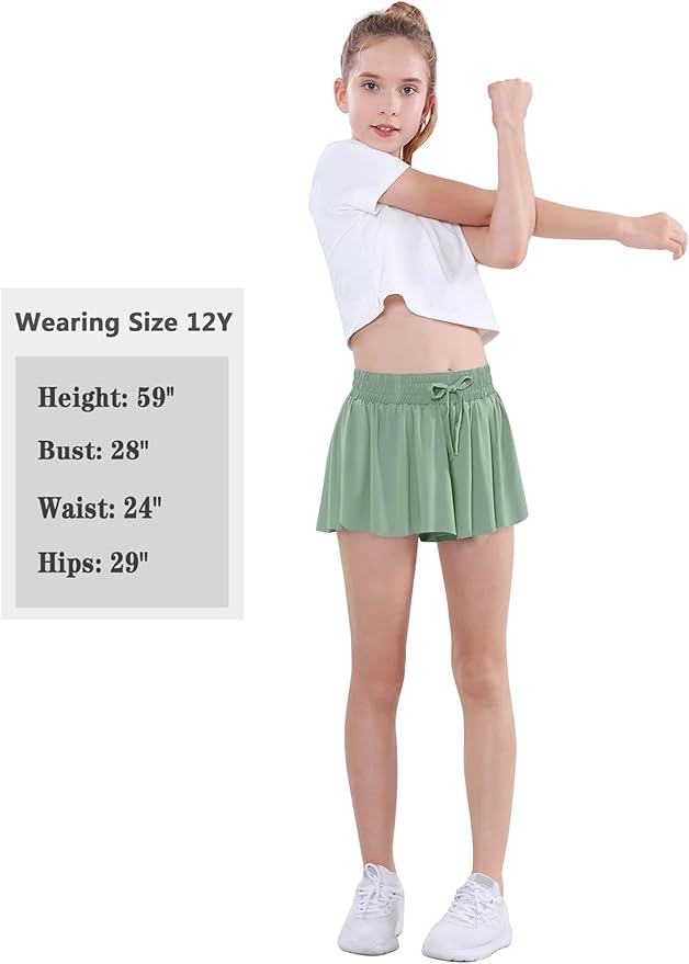 EXARUS Girls Butterfly Shorts Flowy Dance Skirt Cheer Skorts Athletic Tween Clothes Teen Preppy Outfits Flutter Kids