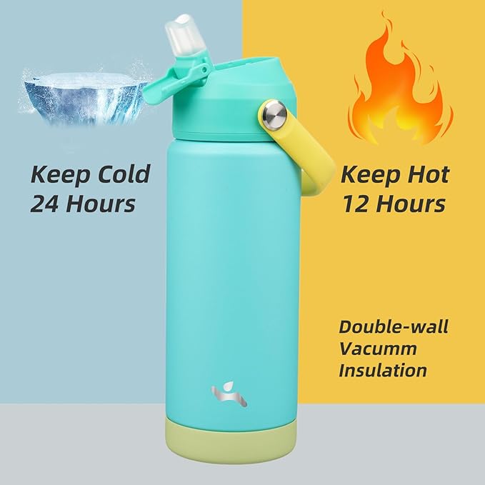 Insulated Water Bottle with Straw Lid,18 oz Stainless Steel Vacuum Metal Bottle with Silicone Handle,Twilight Blue